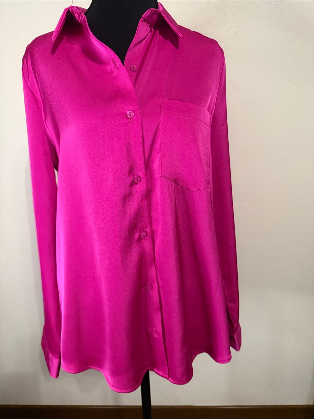 Skies Are Blue Fuchsia Button-Down Blouse - Picture 4 of 9